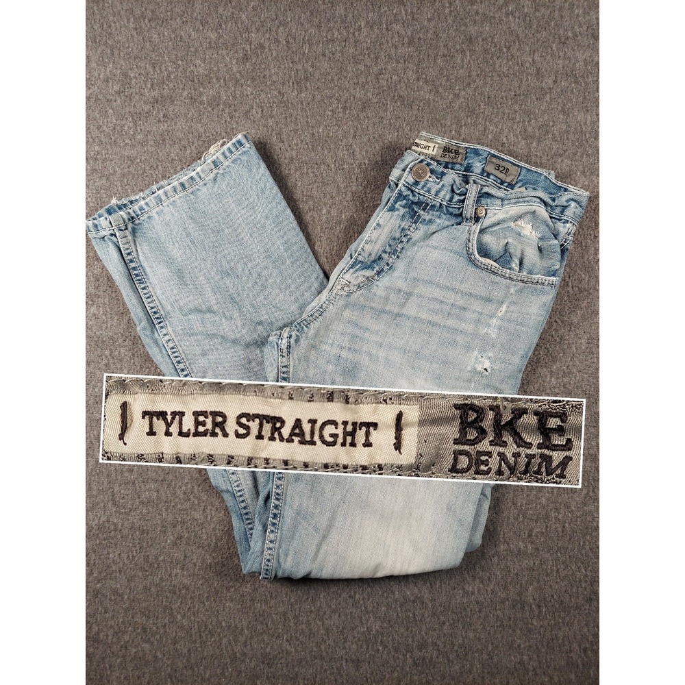 BKE Jeans Mens 32R Blue Tyler Straight Faded Distressed Classic Denim 90s Y2K
